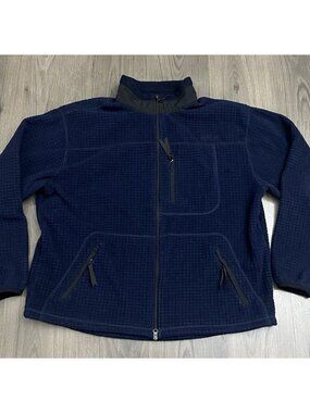 Vintage LL Bean Mens Fleece Jacket Mens XL Full Zip Navy Blue Waffle Made in USA